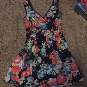 Skull and Floral Print Dress